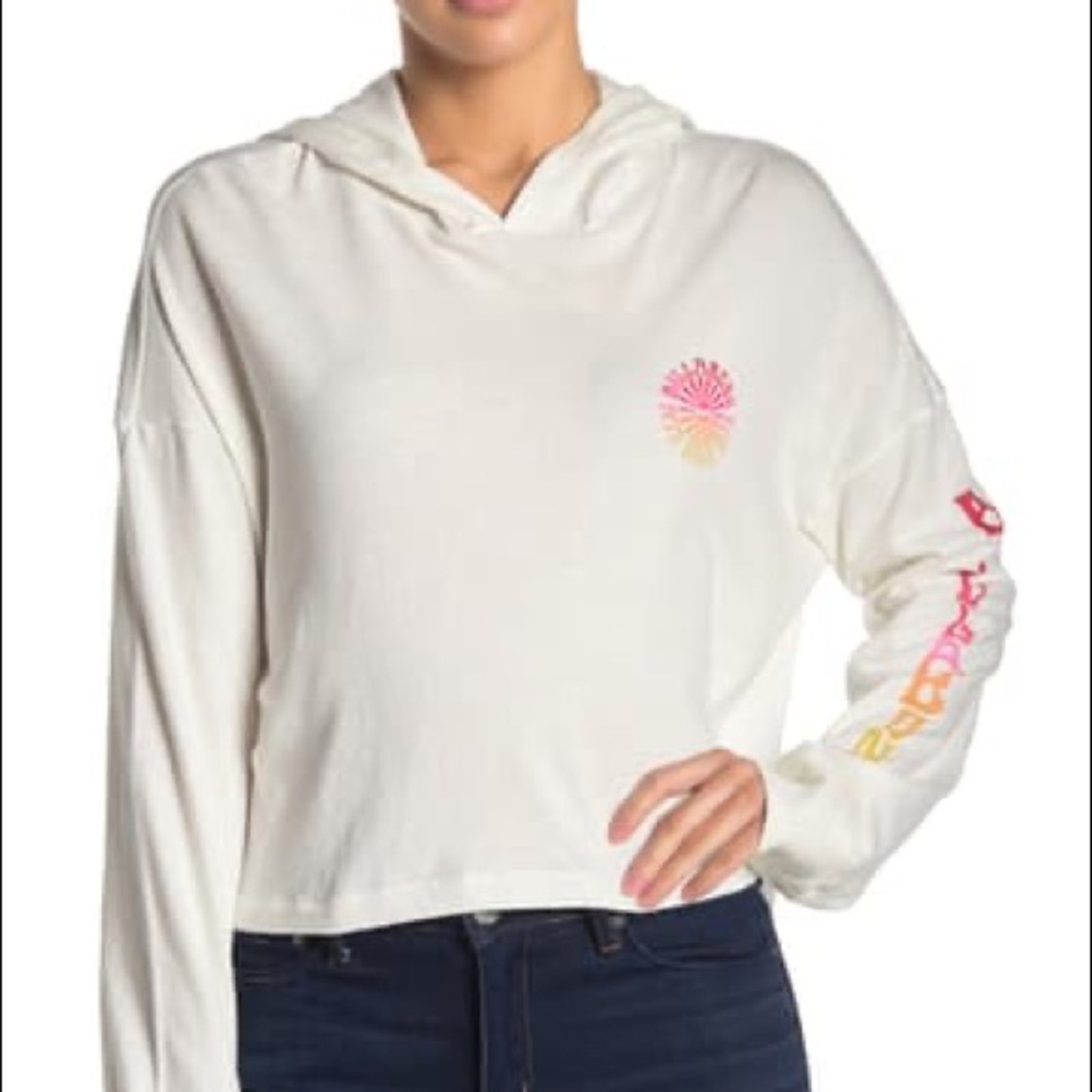 Billabong Kiss The Sky White Cropped Hoodie Large